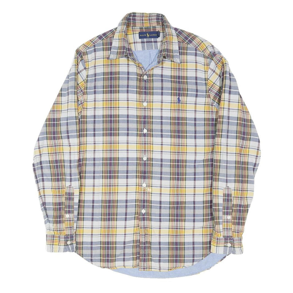 RALPH LAUREN Mens Yellow & Purple Check Shirt M Cotton Blend Casual Long Sleeve