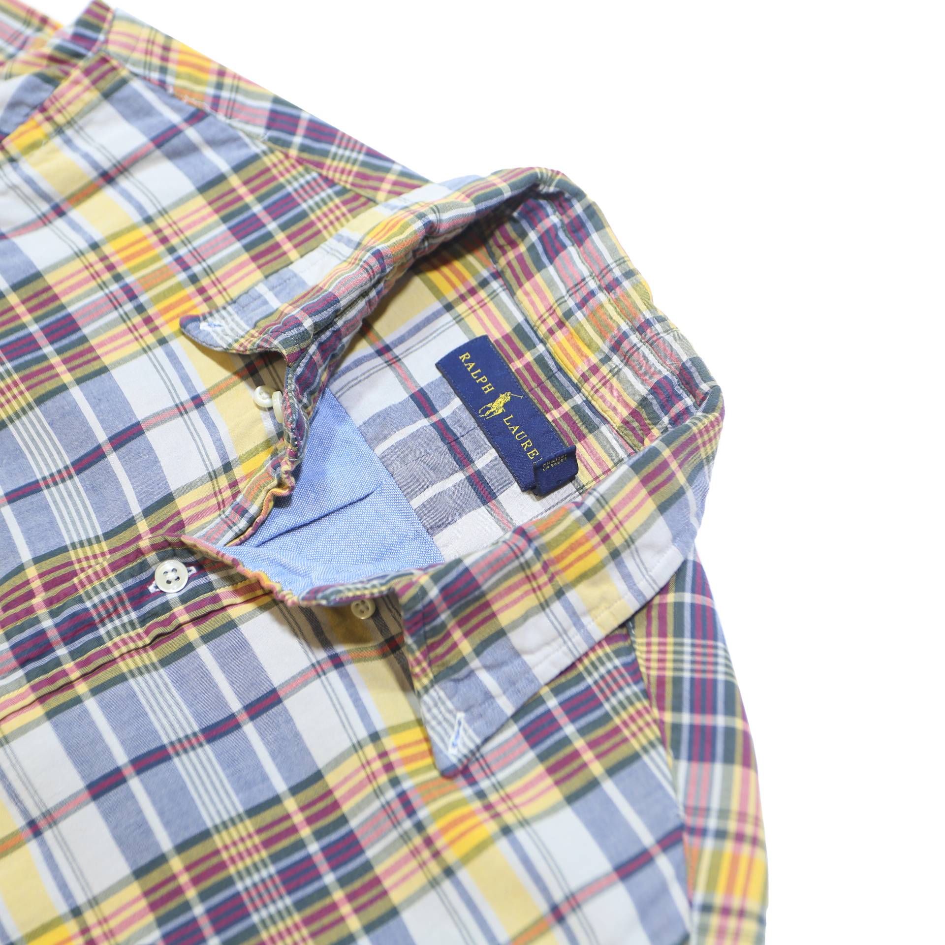 RALPH LAUREN Mens Yellow & Purple Check Shirt M Cotton Blend Casual Long Sleeve