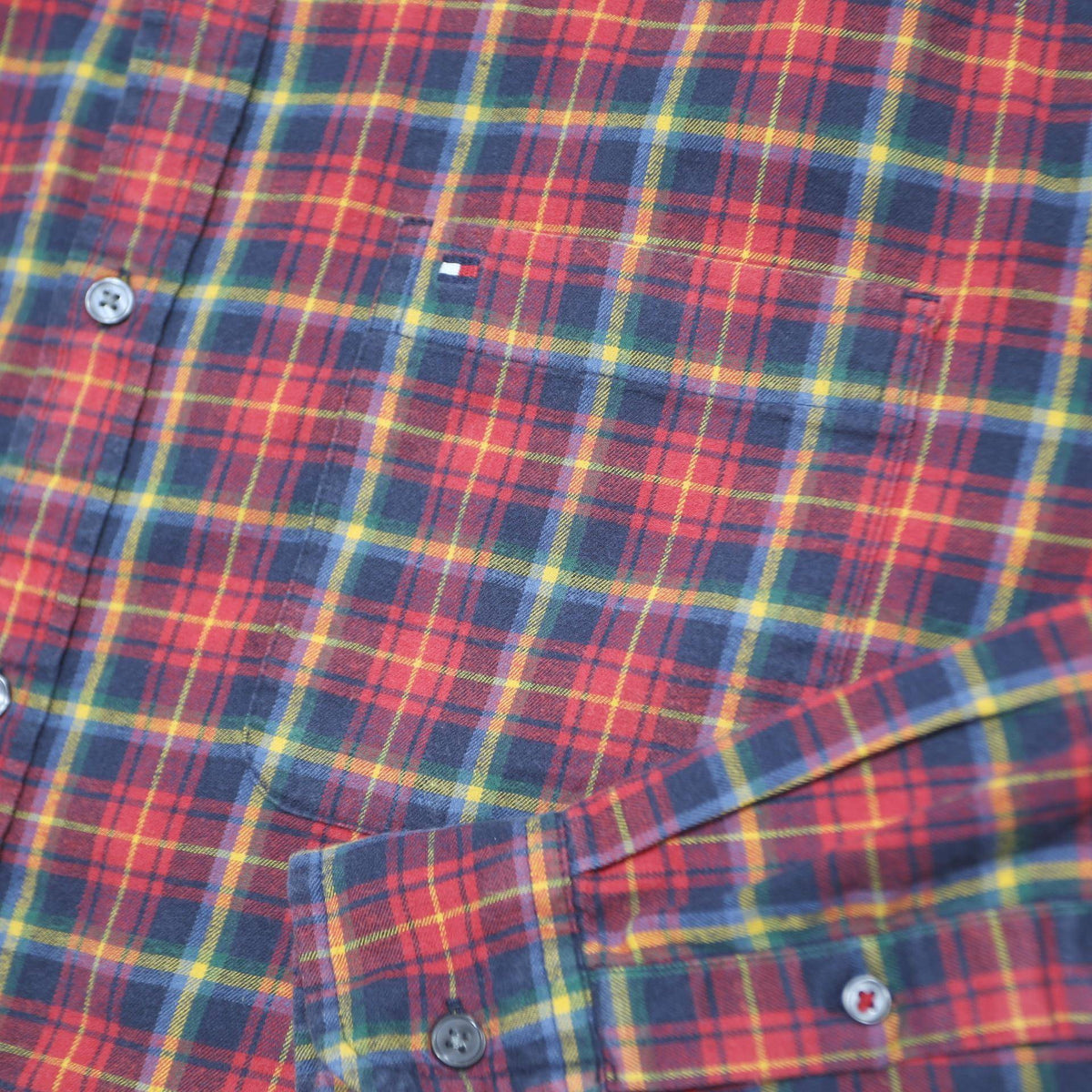 TOMMY HILFIGER Mens Red Green Check Shirt XL Classic Fit Casual Long Sleeve