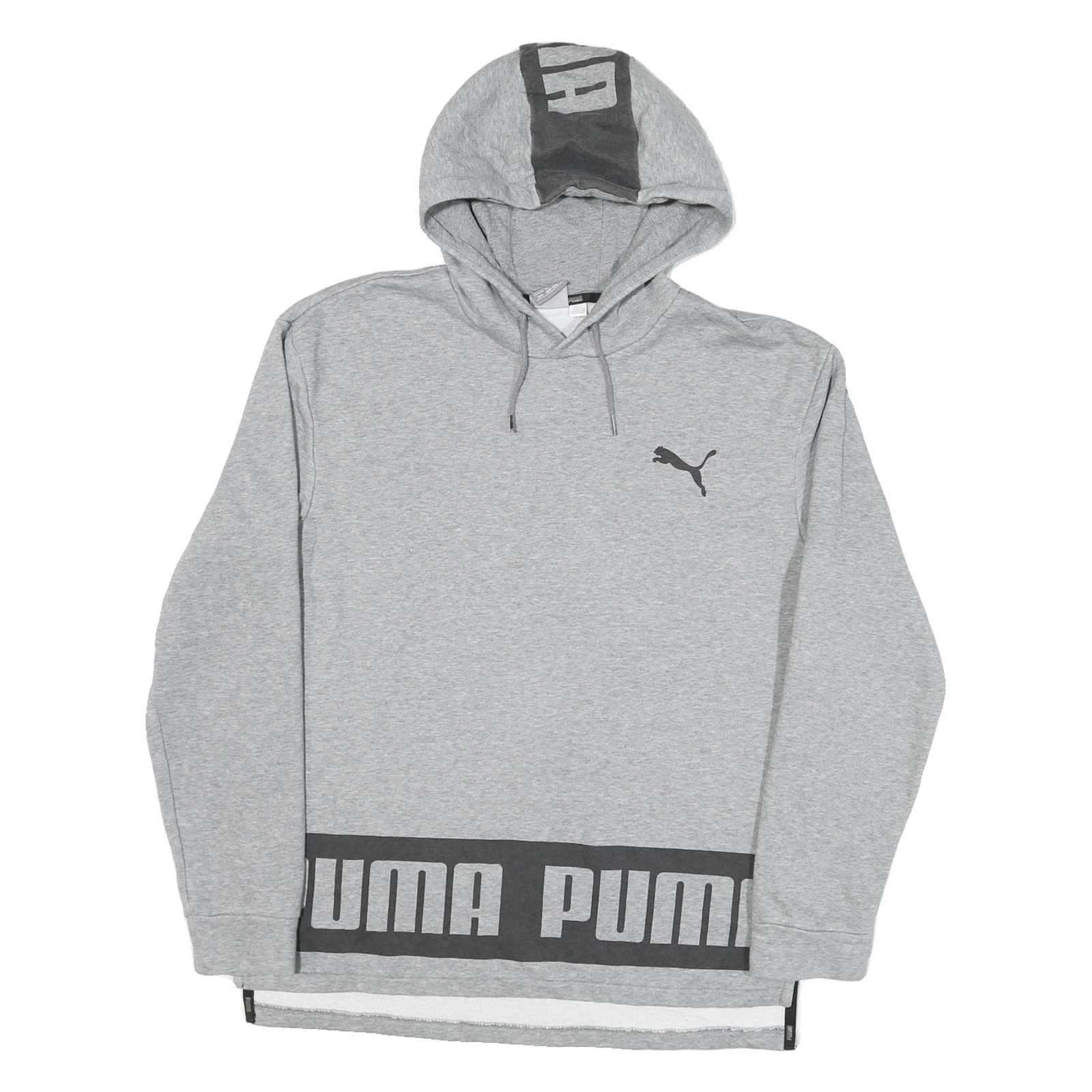 PUMA Mens Grey Cotton Blend Pullover Hoodie M Logo Print