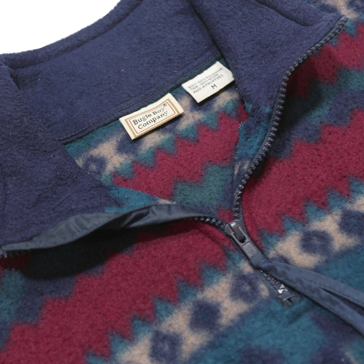 BUGLE BOY Mens Navy & Maroon Patterned Pullover Jumper M Vintage Winterwear