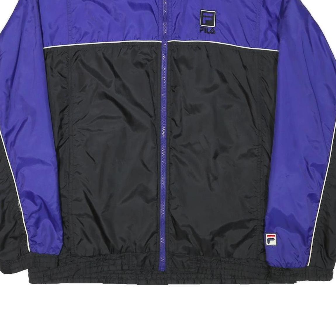 FILA Mens Purple & Black Polyester Blend Track Jacket XL Zip Plain Sportswear