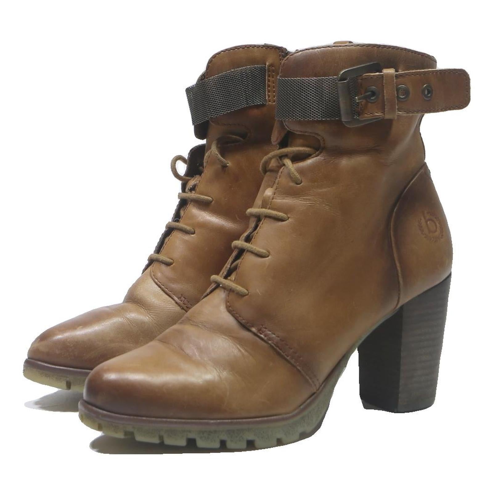BUGATTI Womens Lace-Up Ankle Boots Brown Leather UK 6 Stylish Comfortable
