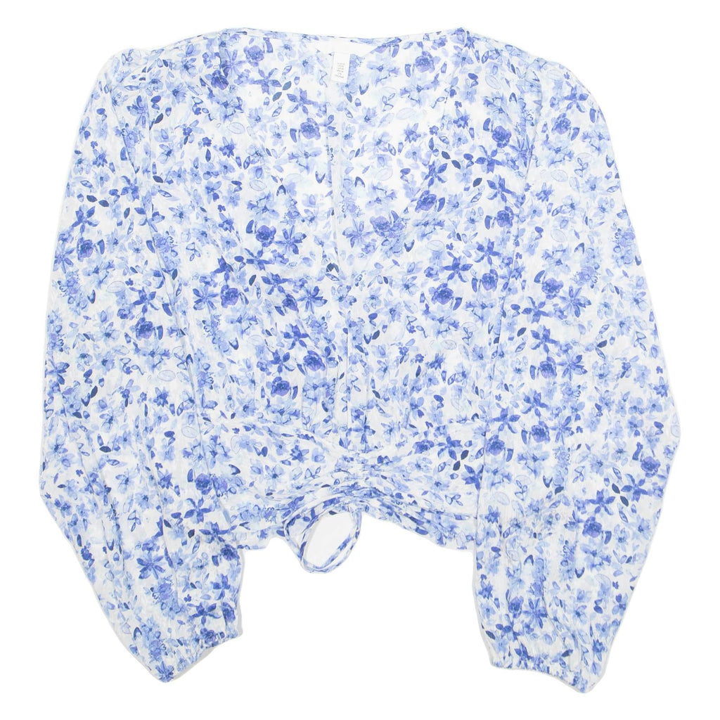 H&M Womens Printed Blouse Blue Long Sleeve Floral M