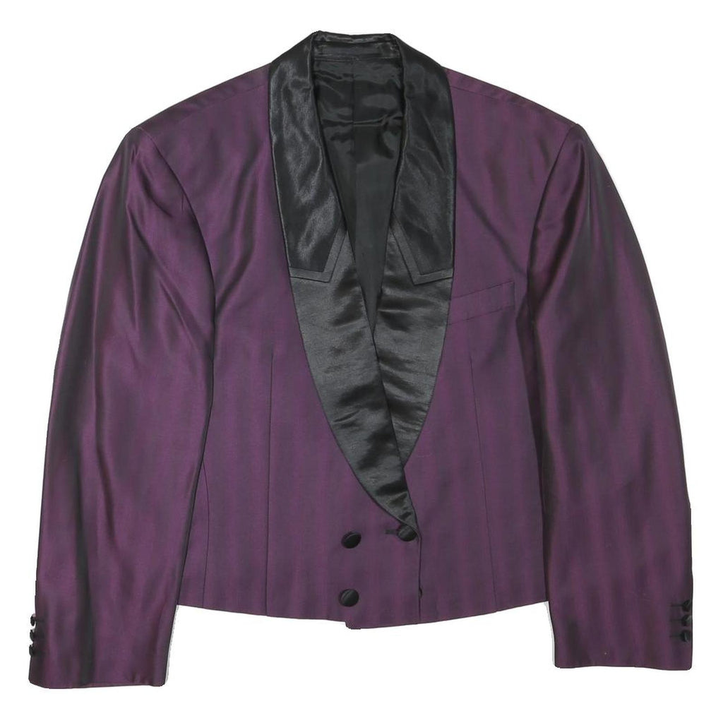 Mens Purple & Black Satin Collar Button Jacket M Polyester Blend Tailored Formal