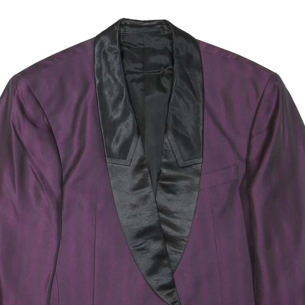 Mens Purple & Black Satin Collar Button Jacket M Polyester Blend Tailored Formal