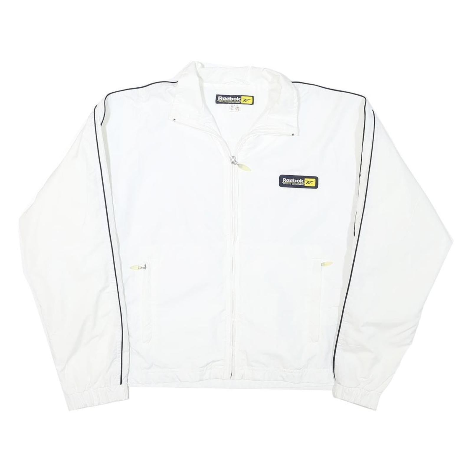 REEBOK Womens White Zip Jacket M Polyester Blend Plain Lightweight Sportswear