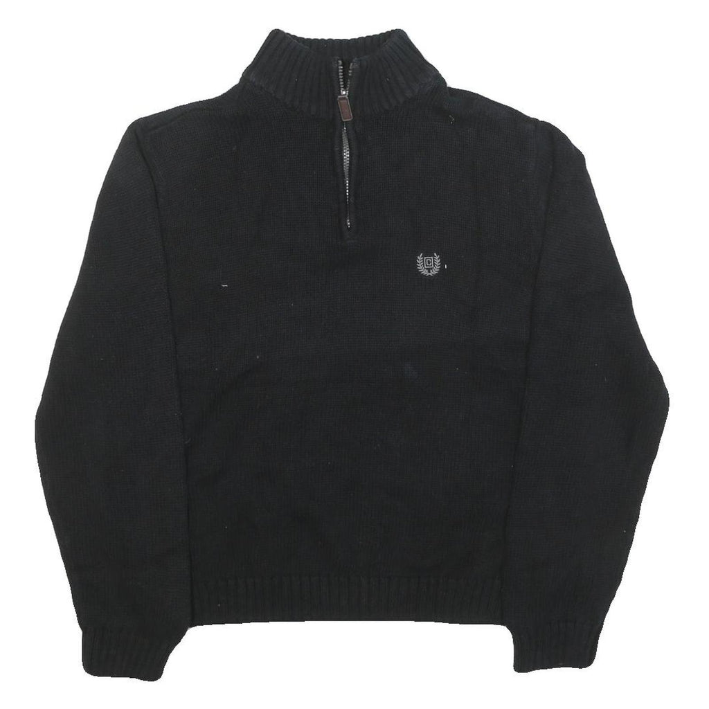 CHAPS Mens Black Plain Pullover Jumper Crew Neck Basic Knit M Cotton Blend