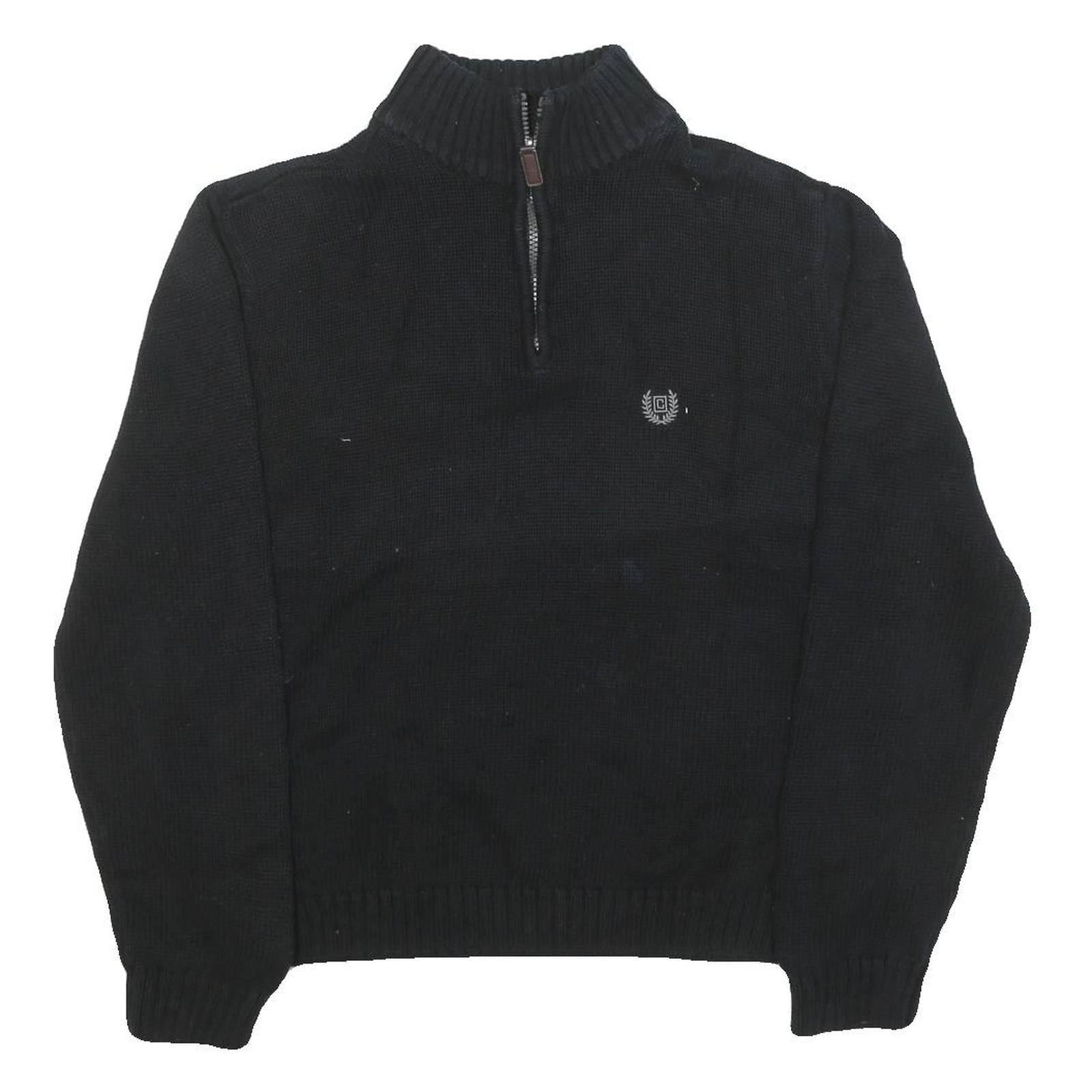 CHAPS Mens Black Plain Pullover Jumper Crew Neck Basic Knit M Cotton Blend