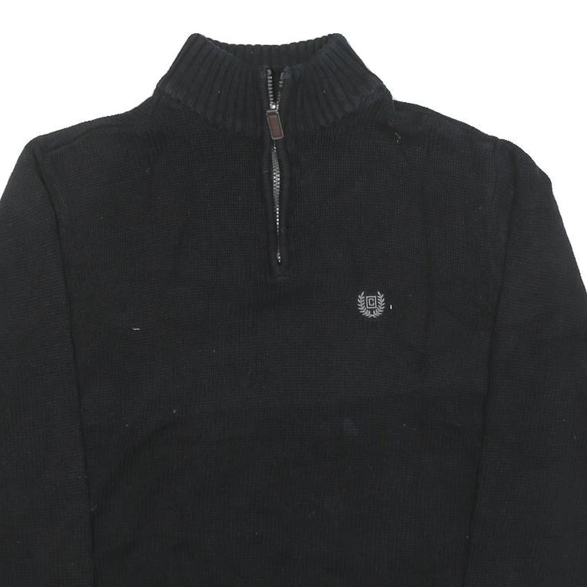 CHAPS Mens Black Plain Pullover Jumper Crew Neck Basic Knit M Cotton Blend