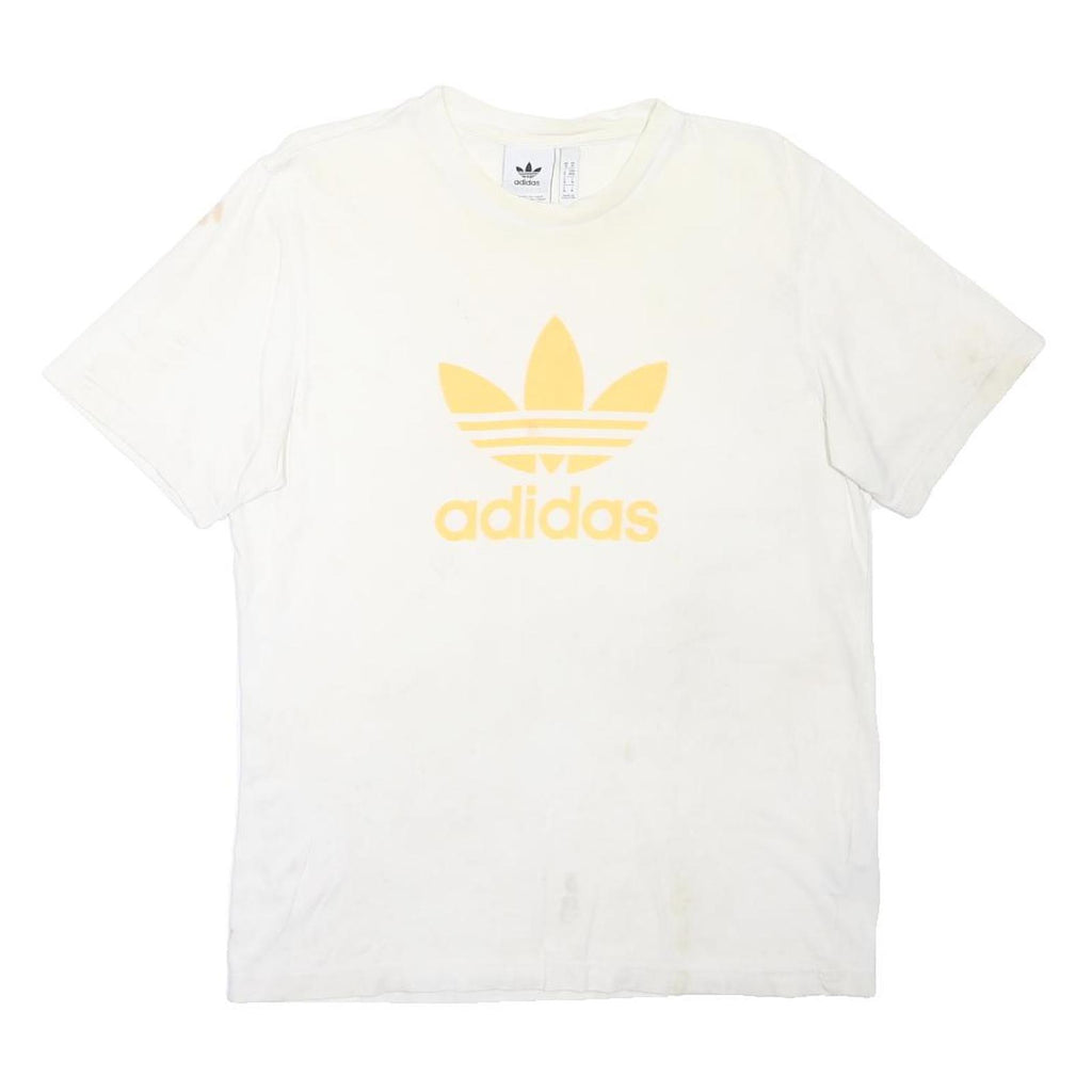 ADIDAS ORIGINALS Mens White & Yellow Logo Classic T-Shirt M Short Sleeve Crew