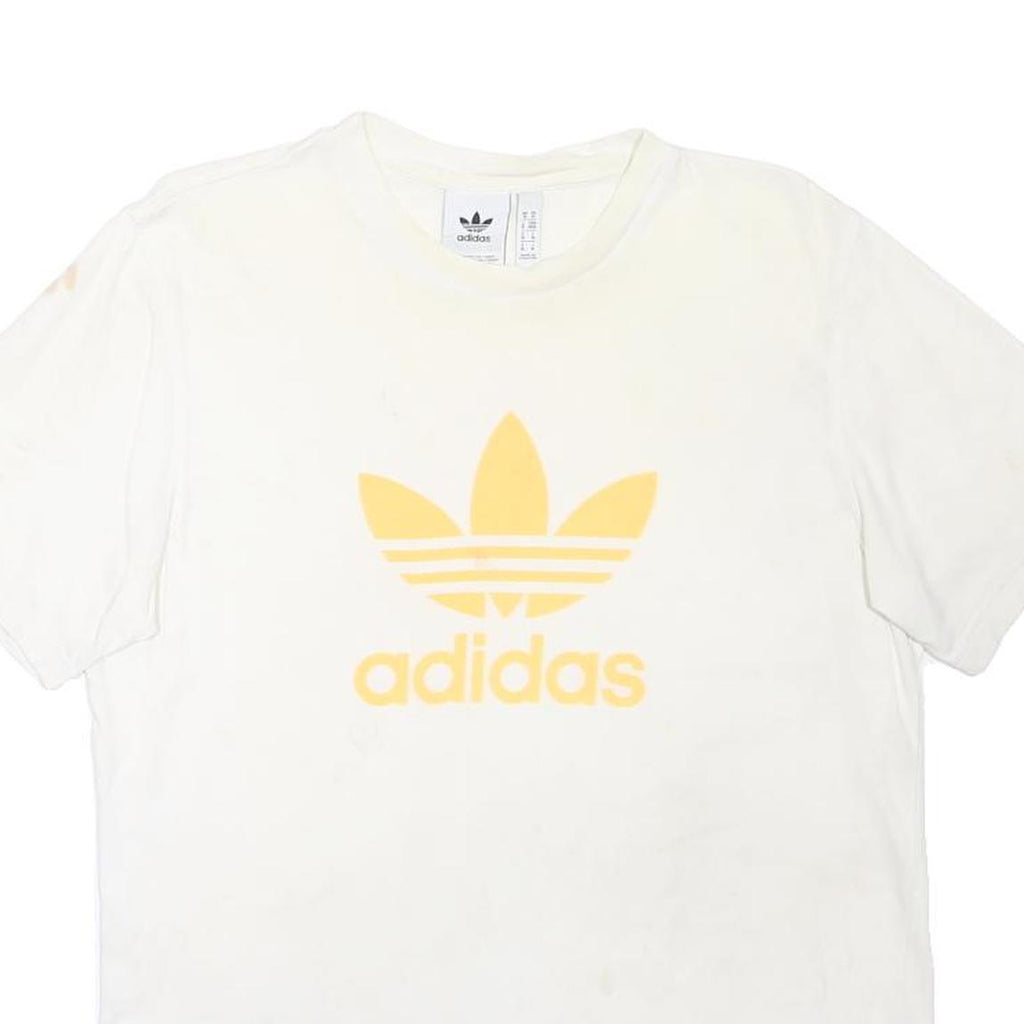 ADIDAS ORIGINALS Mens White & Yellow Logo Classic T-Shirt M Short Sleeve Crew