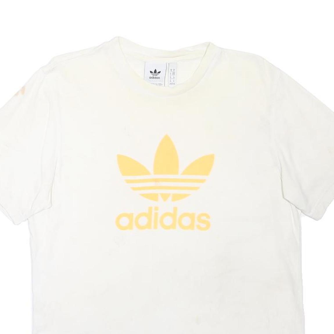 ADIDAS ORIGINALS Mens White & Yellow Logo Classic T-Shirt M Short Sleeve Crew