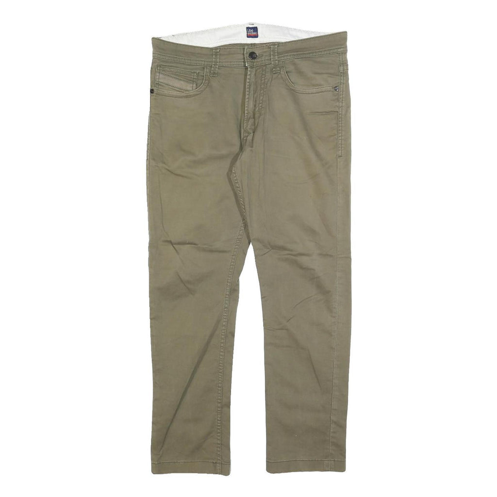 LEE Mens Slim Beige Cotton Blend Trousers W34 L27 Zip Closure Stylish