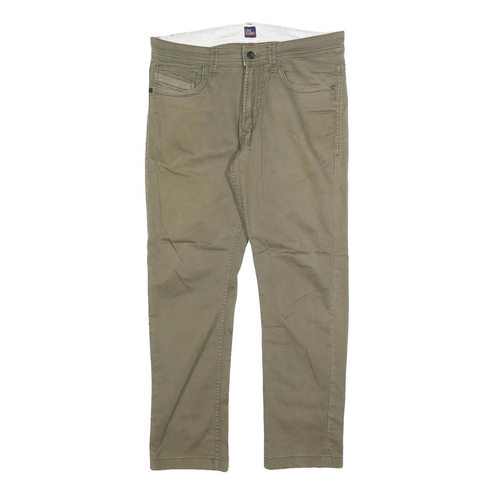 LEE Mens Slim Beige Cotton Blend Trousers W34 L27 Zip Closure Stylish