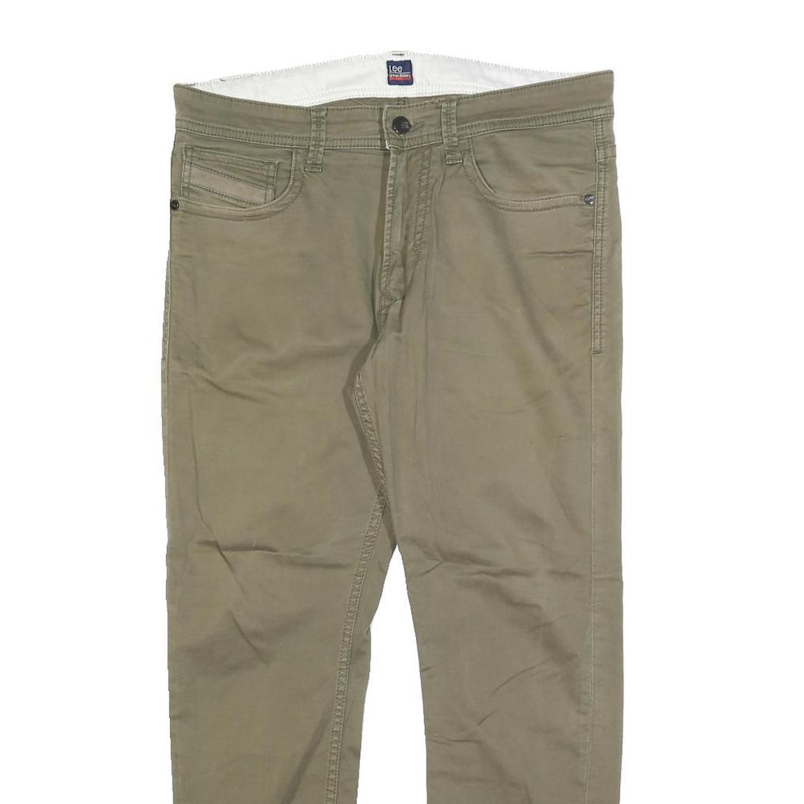 LEE Mens Slim Beige Cotton Blend Trousers W34 L27 Zip Closure Stylish