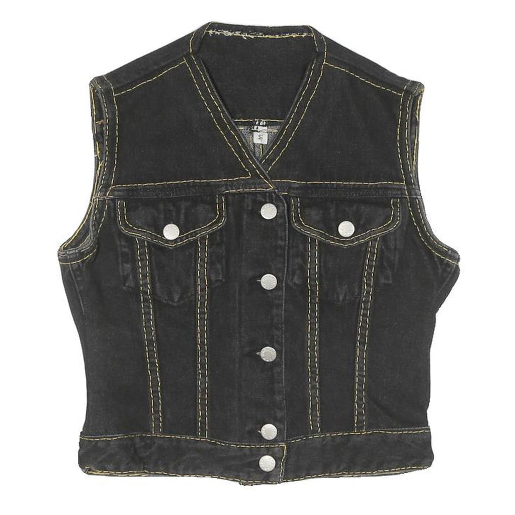 JACK MORGAN Womens Black Cotton Sleeveless Button Jacket S Denim Vest Stylish