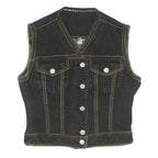 JACK MORGAN Womens Black Cotton Sleeveless Button Jacket S Denim Vest Stylish