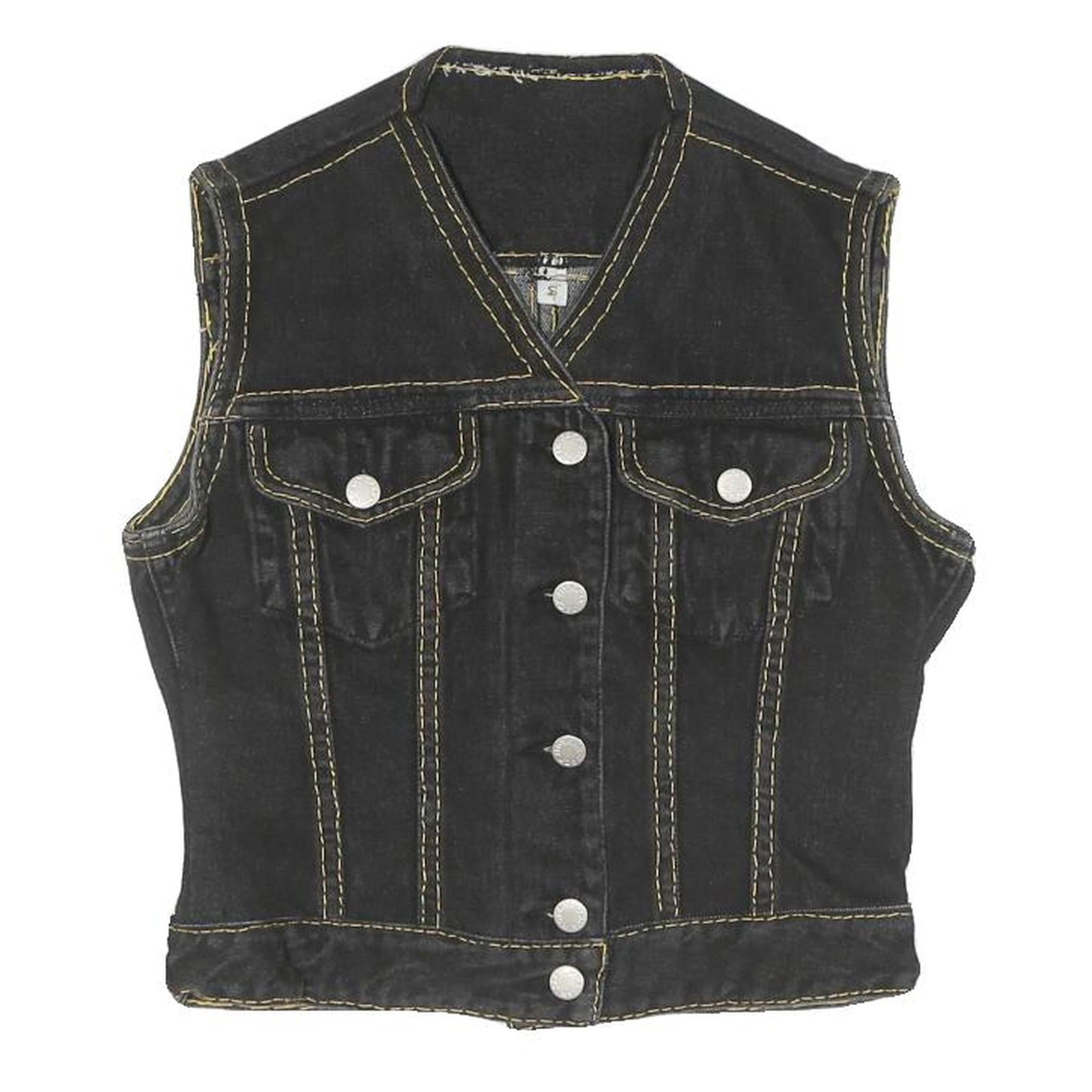 JACK MORGAN Womens Black Cotton Sleeveless Button Jacket S Denim Vest Stylish
