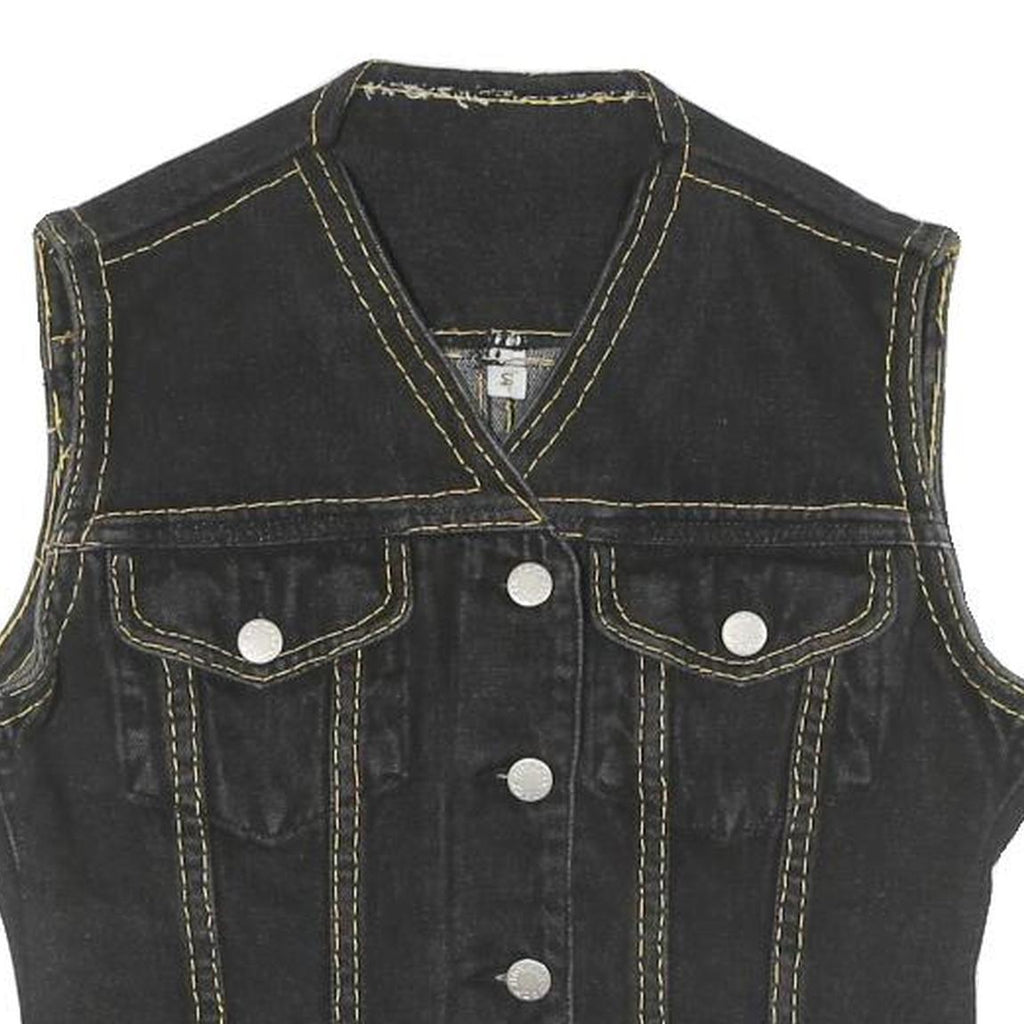 JACK MORGAN Womens Black Cotton Sleeveless Button Jacket S Denim Vest Stylish