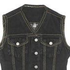 JACK MORGAN Womens Black Cotton Sleeveless Button Jacket S Denim Vest Stylish