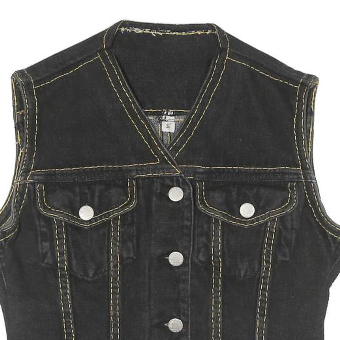 JACK MORGAN Womens Black Cotton Sleeveless Button Jacket S Denim Vest Stylish