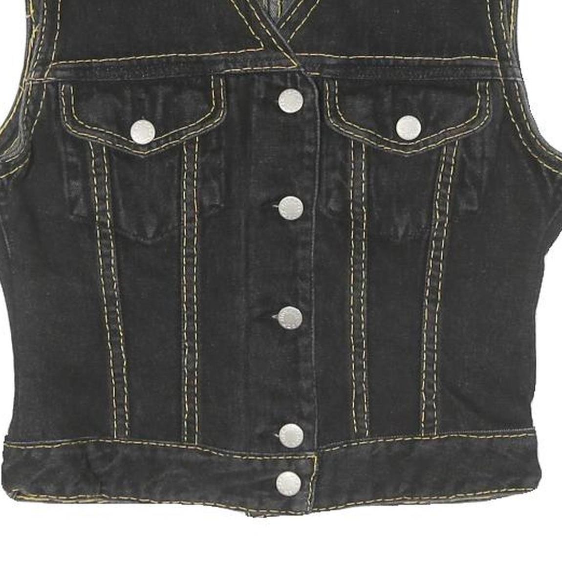 JACK MORGAN Womens Black Cotton Sleeveless Button Jacket S Denim Vest Stylish