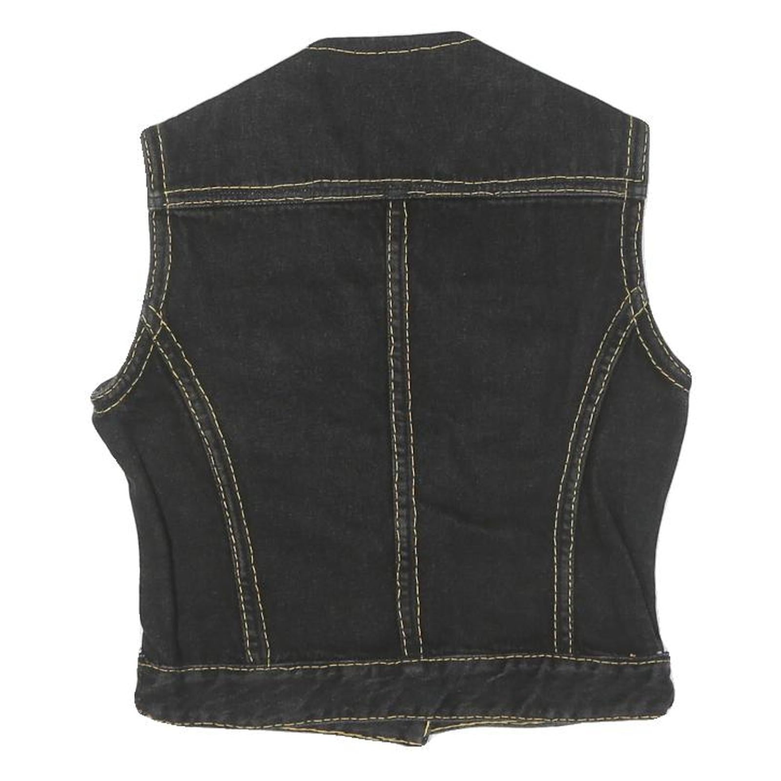 JACK MORGAN Womens Black Cotton Sleeveless Button Jacket S Denim Vest Stylish