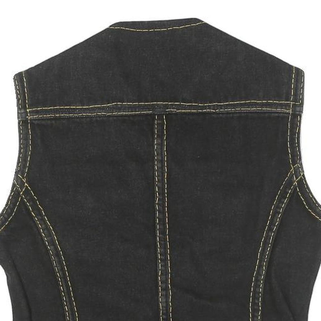 JACK MORGAN Womens Black Cotton Sleeveless Button Jacket S Denim Vest Stylish