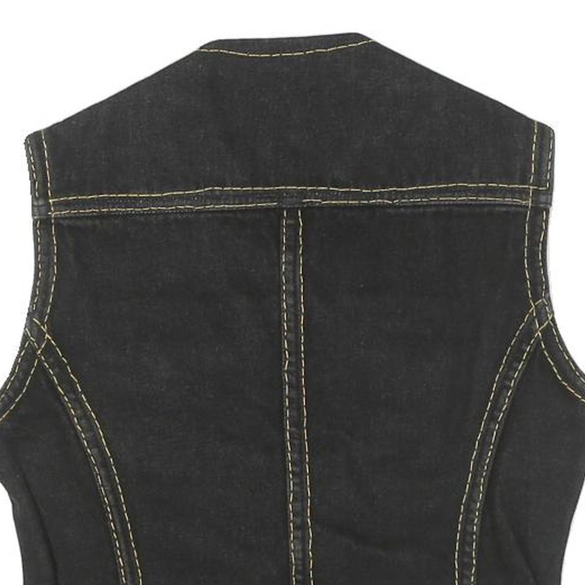 JACK MORGAN Womens Black Cotton Sleeveless Button Jacket S Denim Vest Stylish