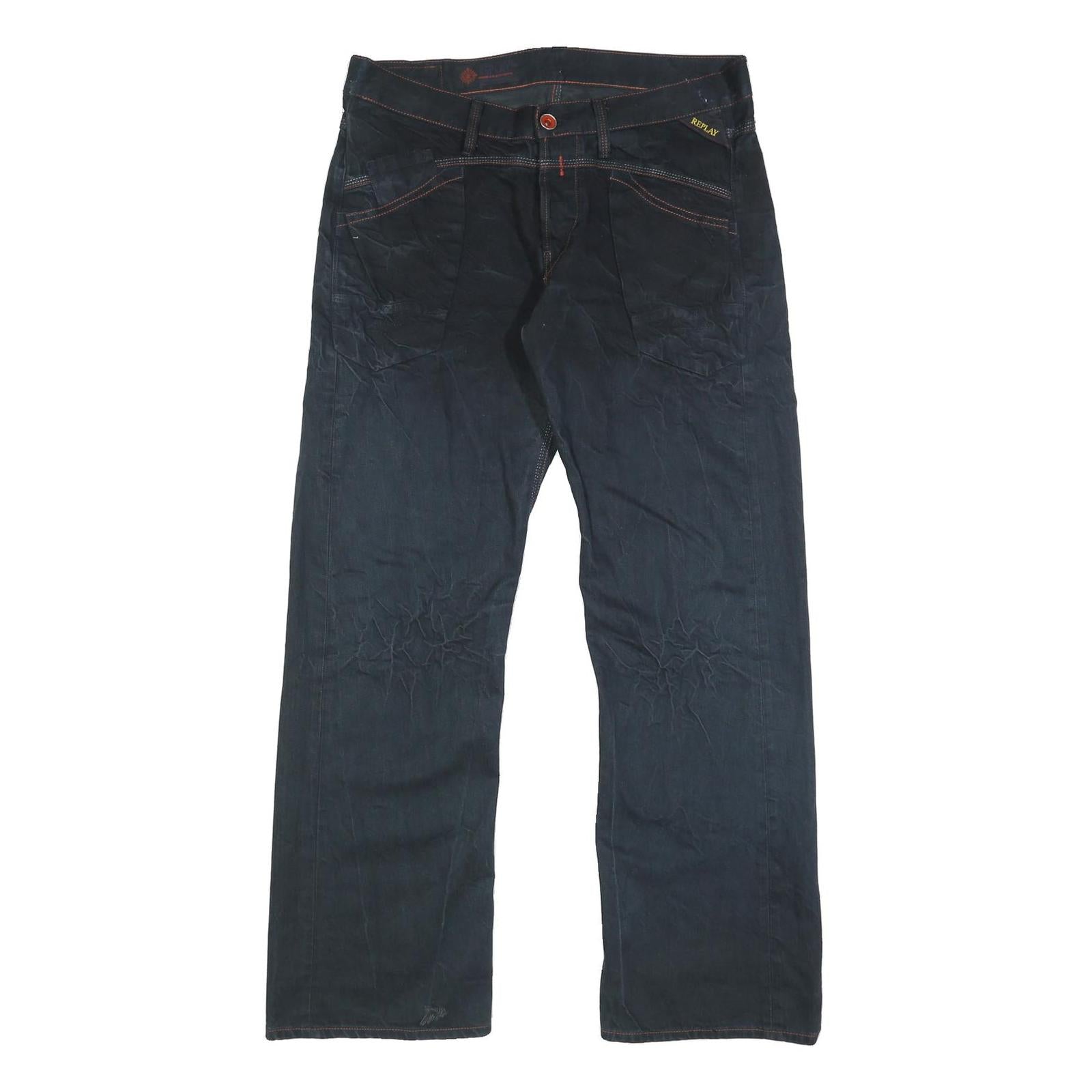 REPLAY Mens Jeans Blue Relaxed Straight Denim W34 L32 Button Closure Casual