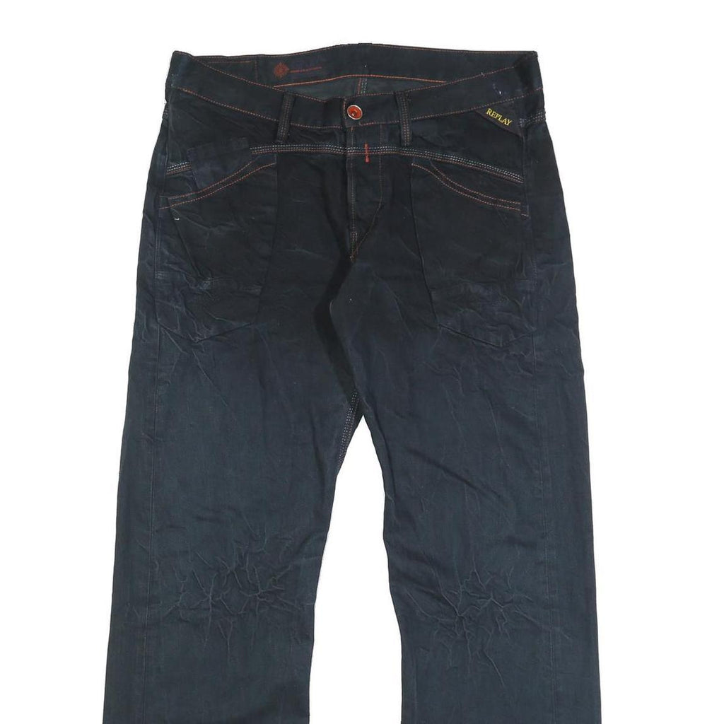 REPLAY Mens Jeans Blue Relaxed Straight Denim W34 L32 Button Closure Casual