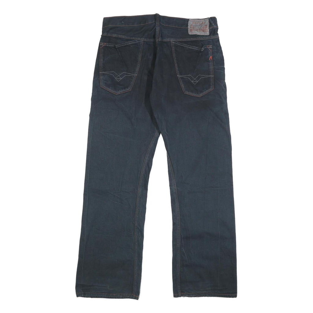 REPLAY Mens Jeans Blue Relaxed Straight Denim W34 L32 Button Closure Casual