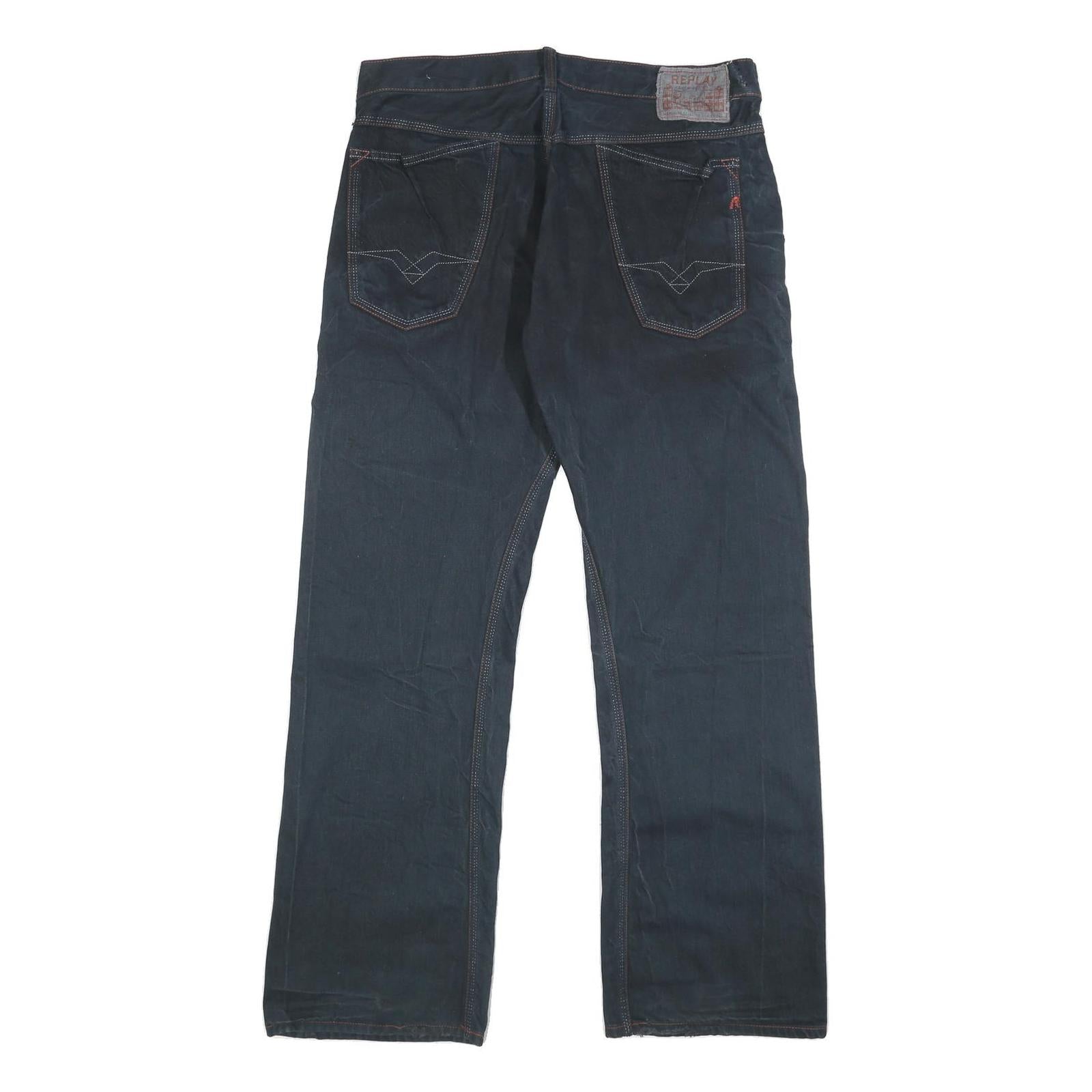 REPLAY Mens Jeans Blue Relaxed Straight Denim W34 L32 Button Closure Casual