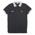 ELLESSE Mens Black & Grey Polo Shirt Short Sleeve Plain XS Cotton Jersey Basic