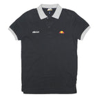 ELLESSE Mens Black & Grey Polo Shirt Short Sleeve Plain XS Cotton Jersey Basic