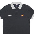 ELLESSE Mens Black & Grey Polo Shirt Short Sleeve Plain XS Cotton Jersey Basic