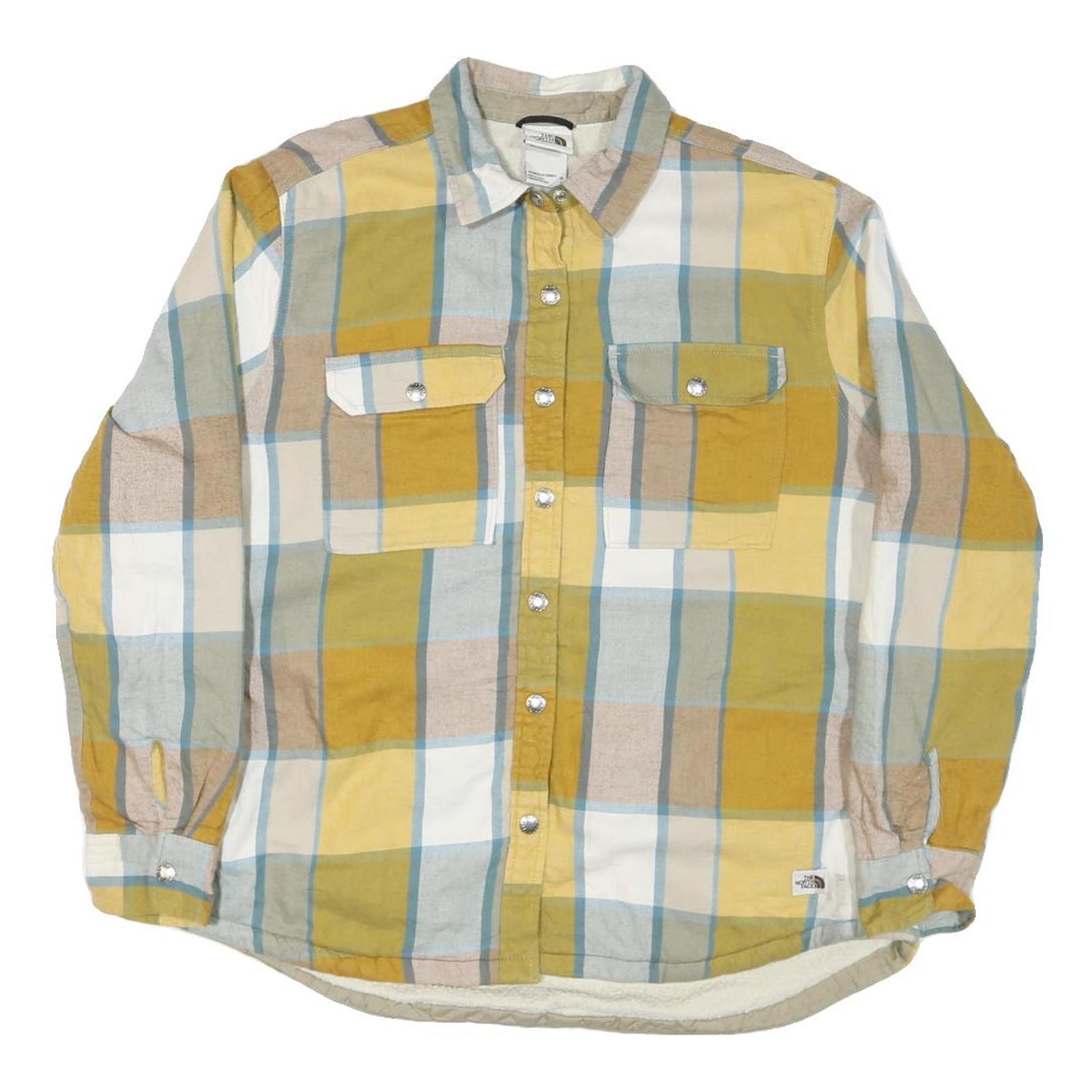 THE NORTH FACE Womens Yellow & Blue Check Shirt XL Cotton Blend Long Sleeve