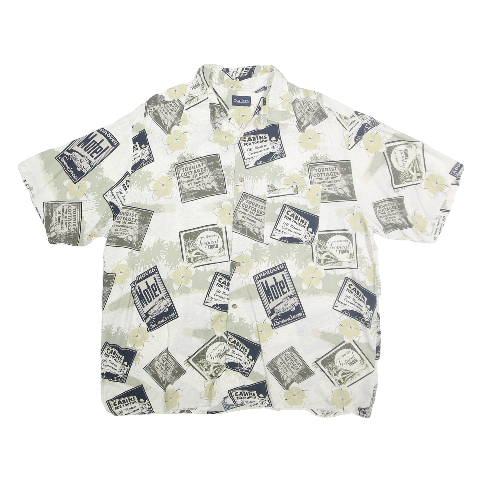 PURITAN Mens White & Beige Printed Short Sleeve Shirt XL Casual Cotton Blend