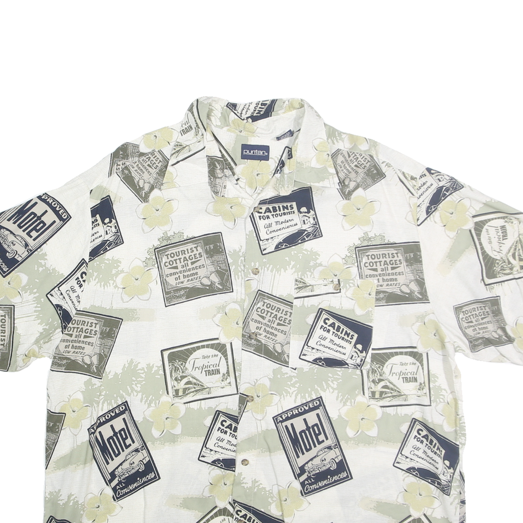 PURITAN Mens White & Beige Printed Short Sleeve Shirt XL Casual Cotton Blend
