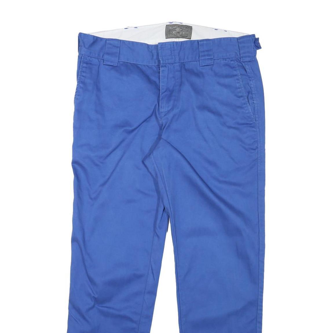 DICKIES Mens Cotton Blend Blue Slim Straight Trousers W32 L28 Classic Workwear