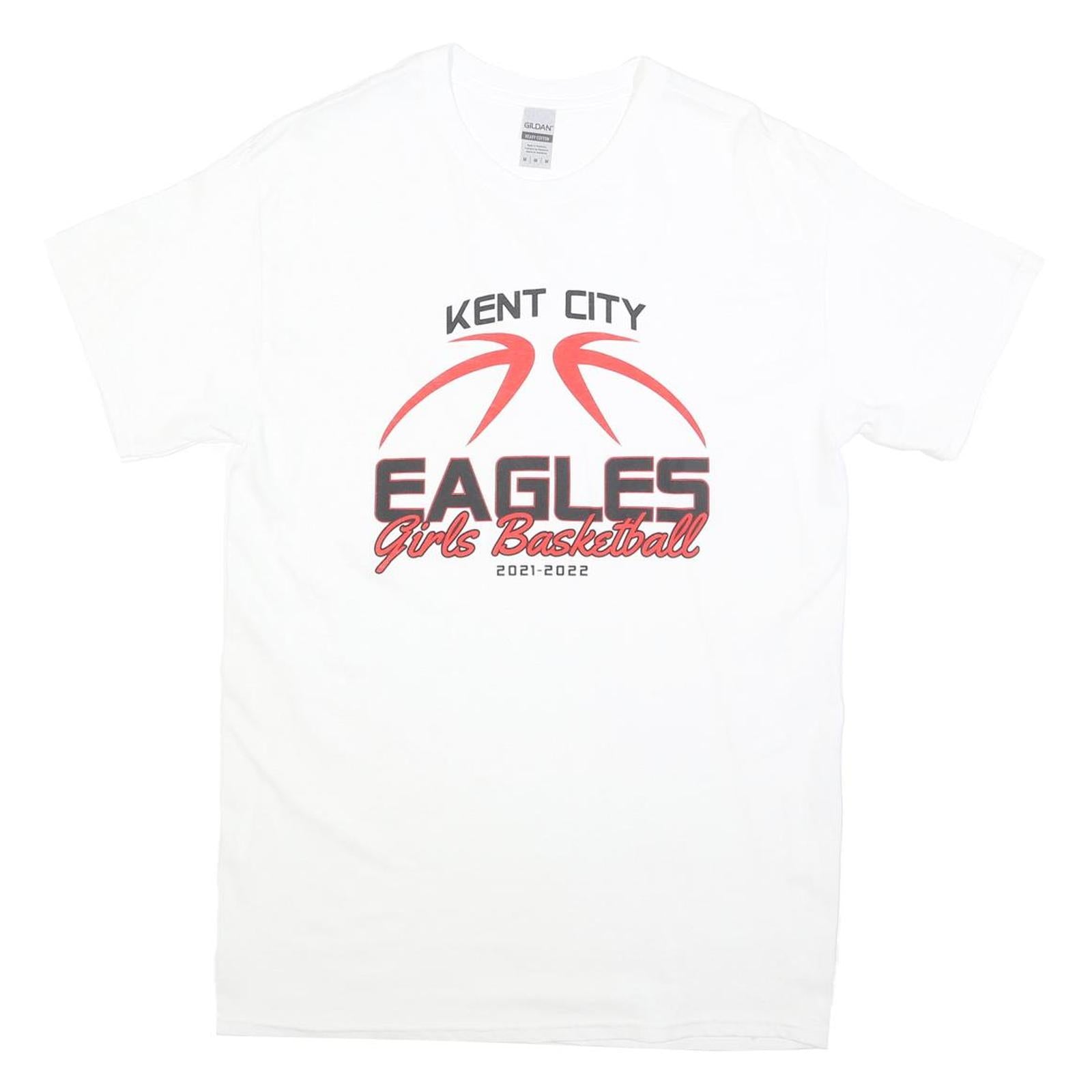GILDAN Womens White Kent City Eagles Girls Basketball T-Shirt M Short Sleeve
