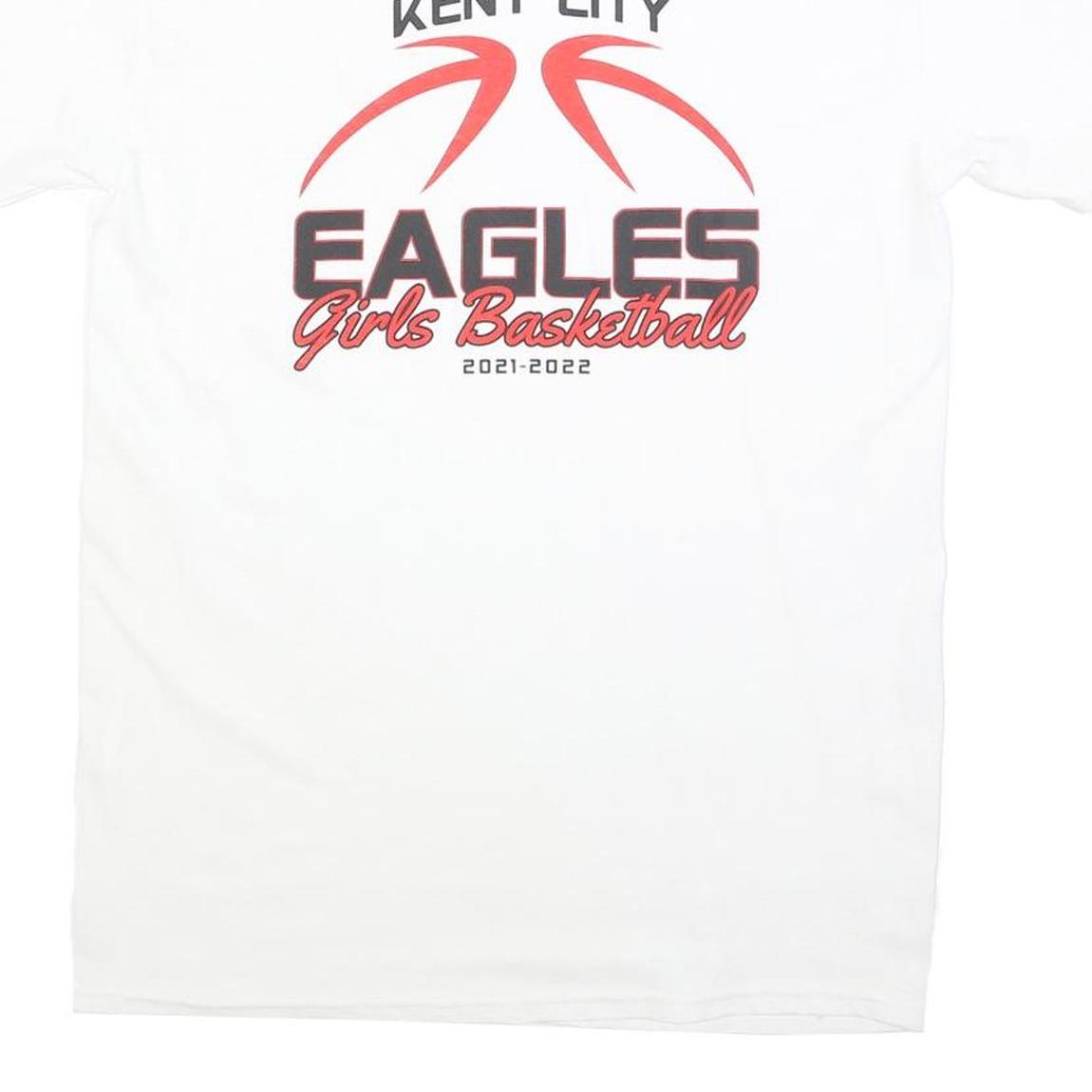 GILDAN Womens White Kent City Eagles Girls Basketball T-Shirt M Short Sleeve