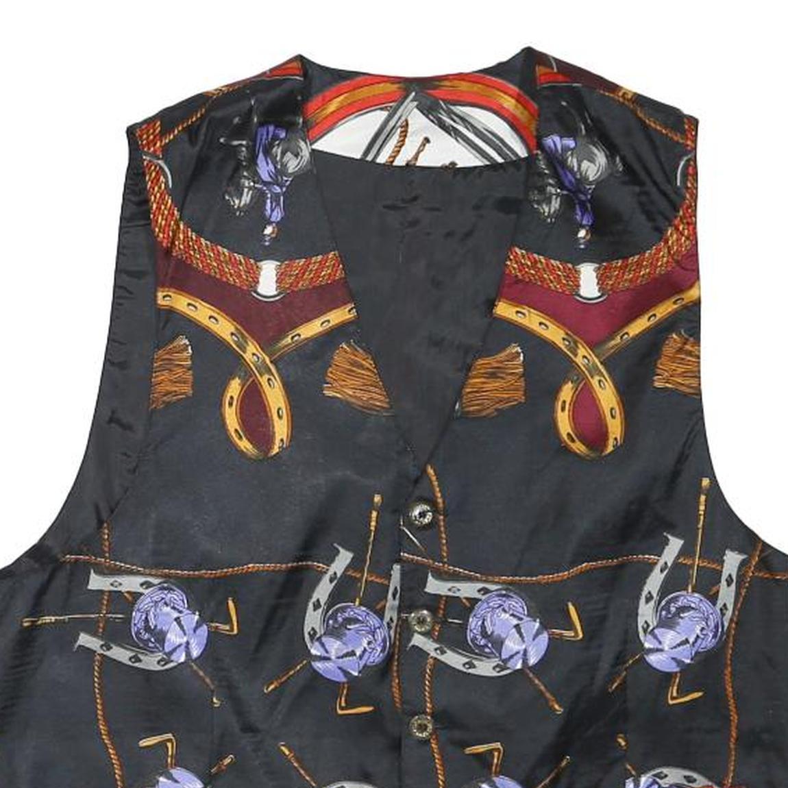 Mens Black & Burgundy Horsebit Print Button Jacket XS Polyester Blend Stylish