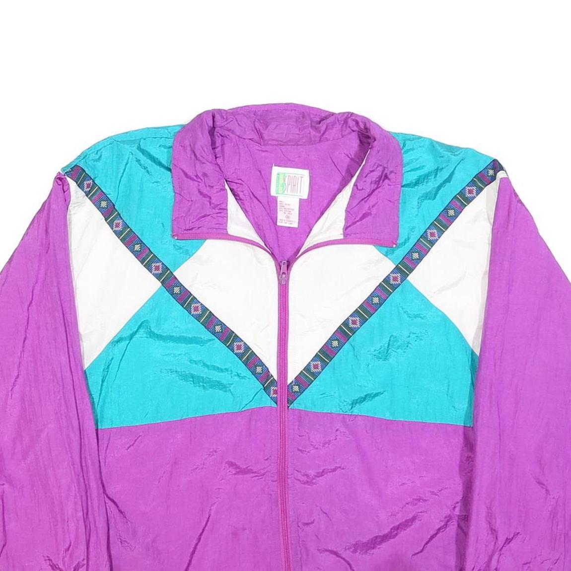 BOLD SPIRIT Womens Purple & Turquoise White Nylon Jacket M Vintage Colourblock