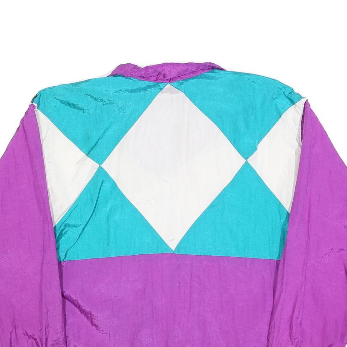 BOLD SPIRIT Womens Purple & Turquoise White Nylon Jacket M Vintage Colourblock