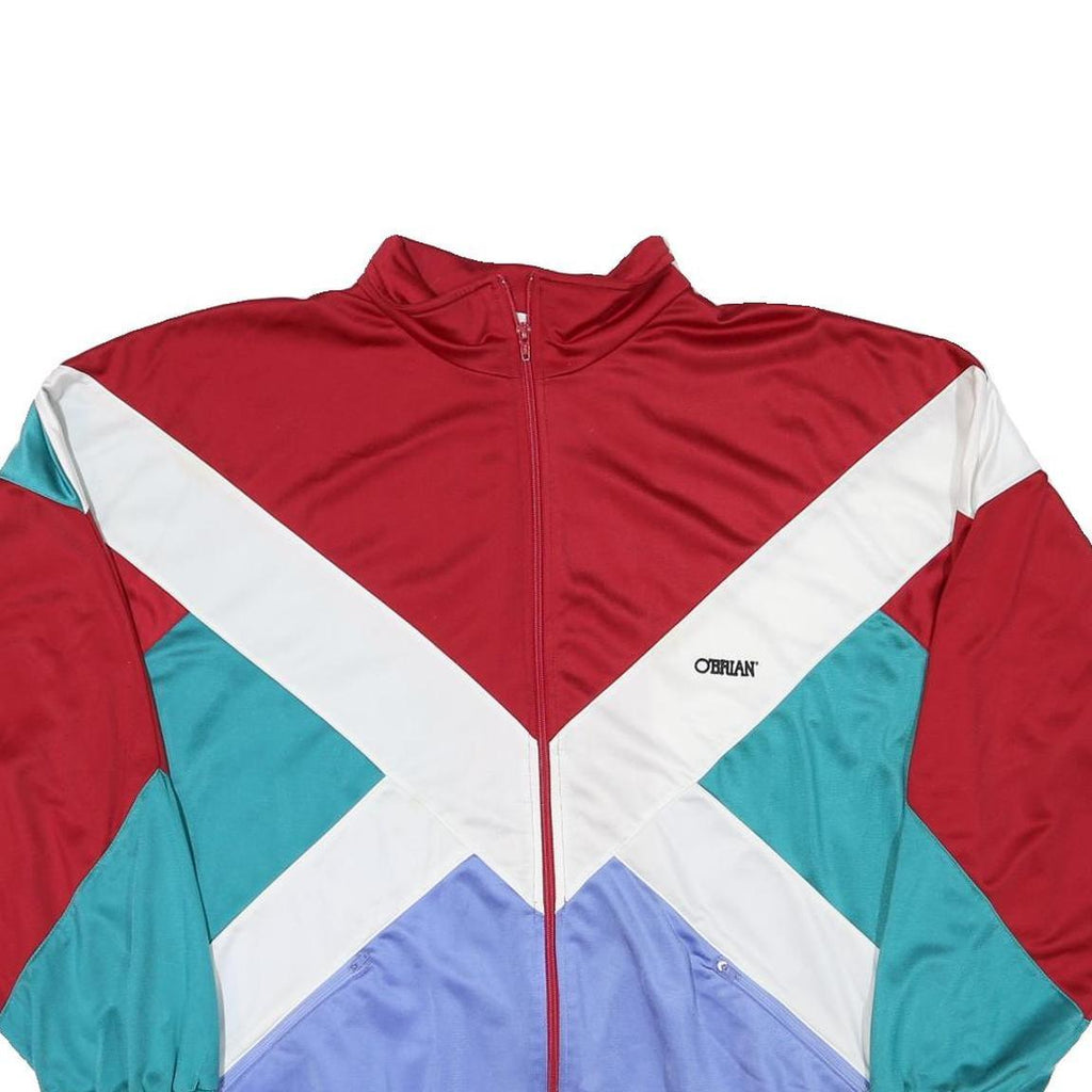 O'BRIAN Mens Red White & Teal & Purple Jacket XL Polyester Blend Colourblock