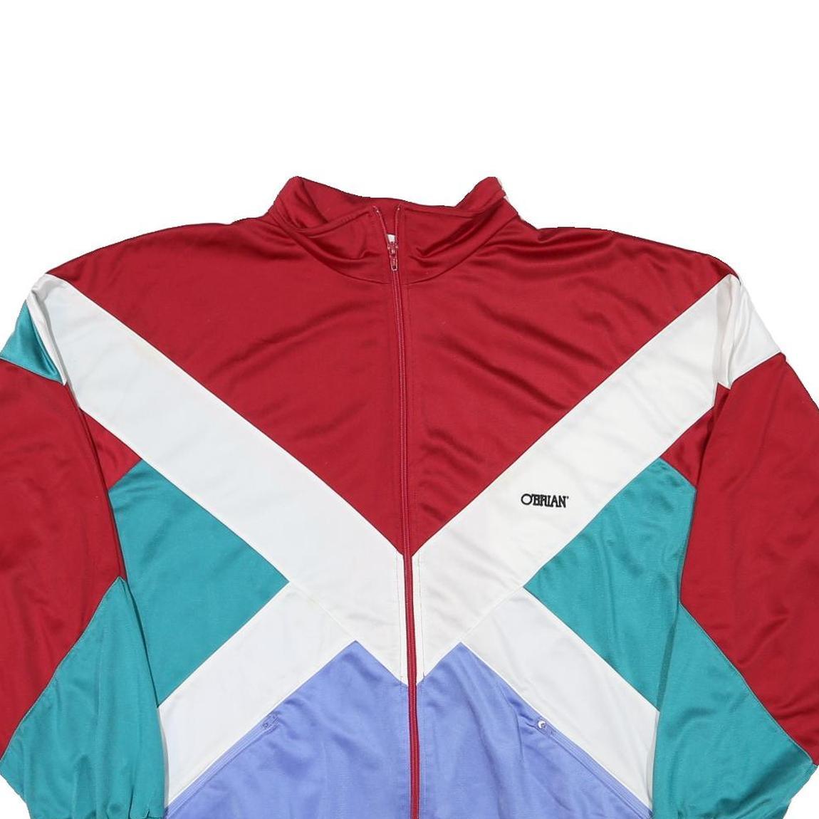 O'BRIAN Mens Red White & Teal & Purple Jacket XL Polyester Blend Colourblock