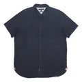 TOMMY HILFIGER Mens Navy Blue Linen Blend Shirt XL Casual Short Sleeve Button