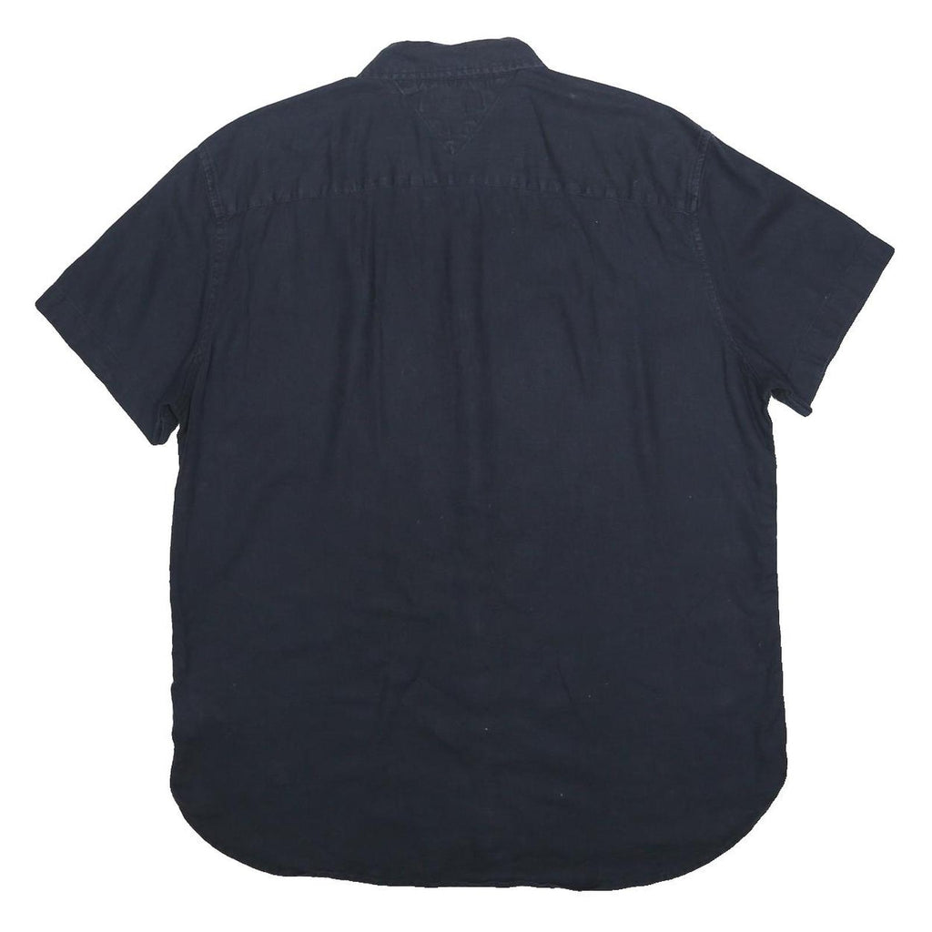 TOMMY HILFIGER Mens Navy Blue Linen Blend Shirt XL Casual Short Sleeve Button